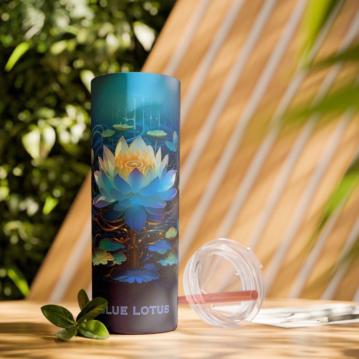 Blue Lotus Tumbler with Straw