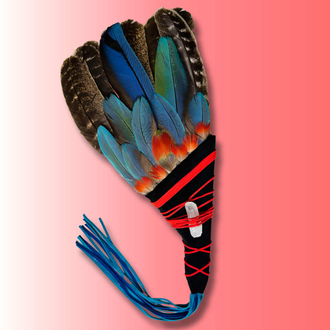Macaw & Turkey Feather Smudge Fan - XL