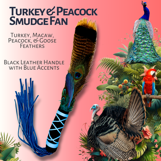 Turkey & Peacock Feather Smudge Fan