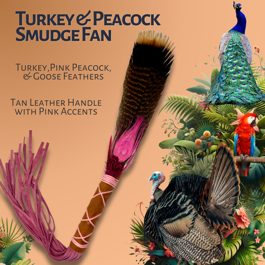 Turkey & Peacock Feather Smudge Fan