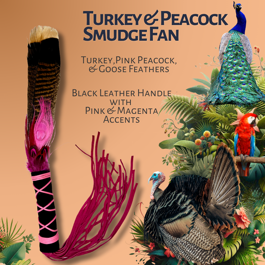 Turkey & Peacock Feather Smudge Fan