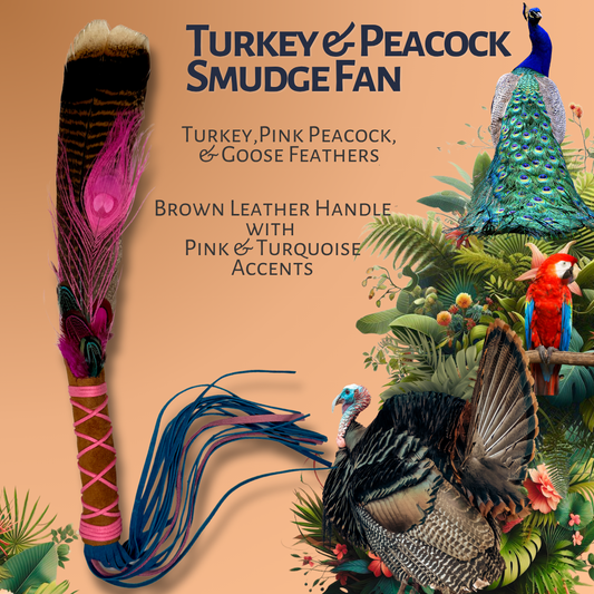 Turkey & Peacock Feather Smudge Fan