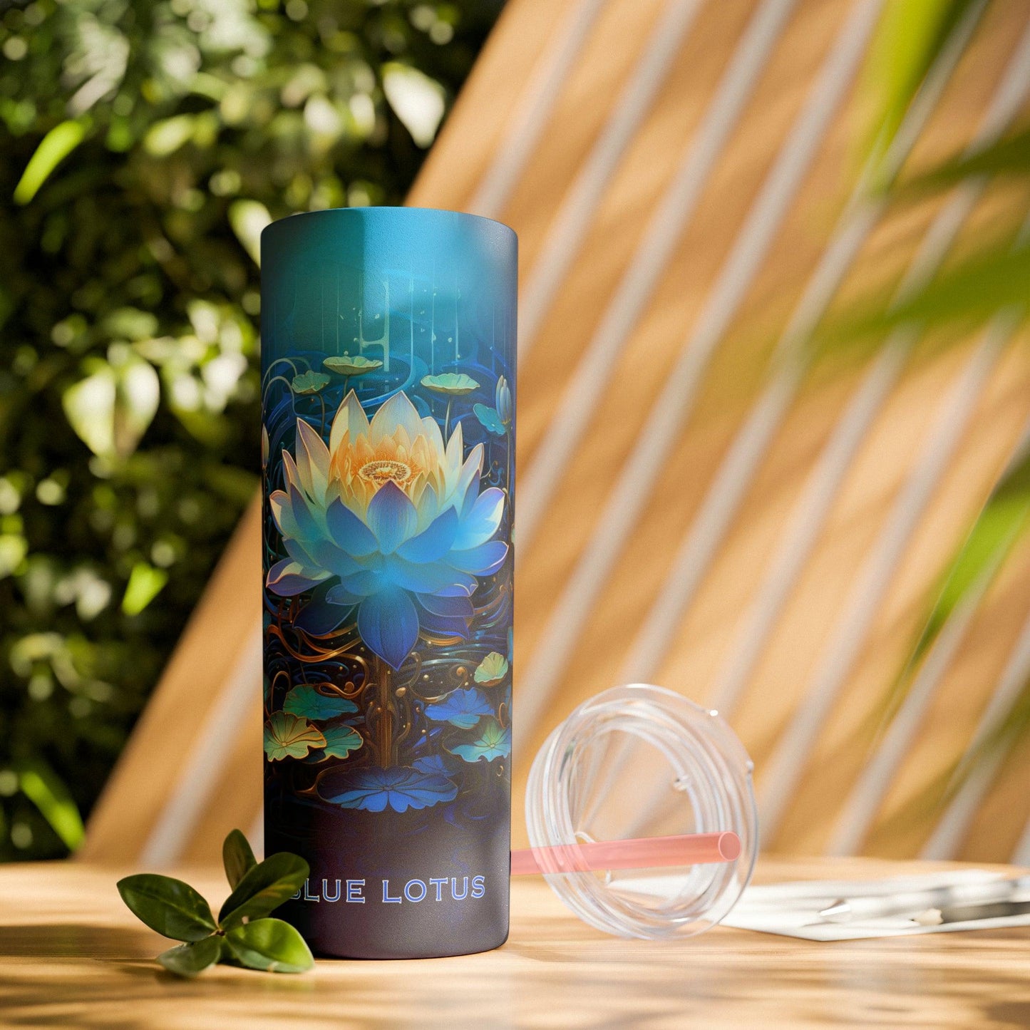 Blue Lotus Tumbler with Straw