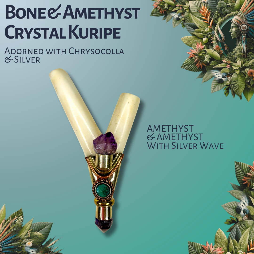Bone & Amethyst Crystal Kuripe with Silver Inlay
