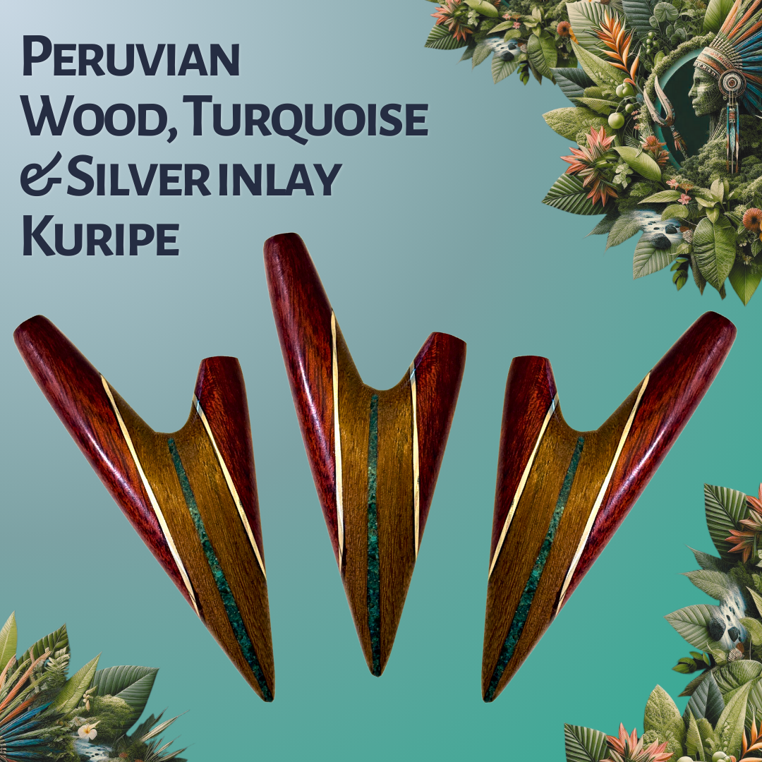 Peruvian Wood, Turquoise & Silver Inlay Kuripe