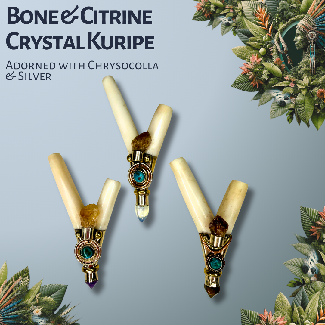 Bone & Citrine Crystal Kuripe with Silver Inlay