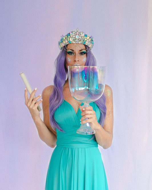 Blue Ray - Auraura Crystal Chalice Grail -7.5'' - G - Throat Chakra