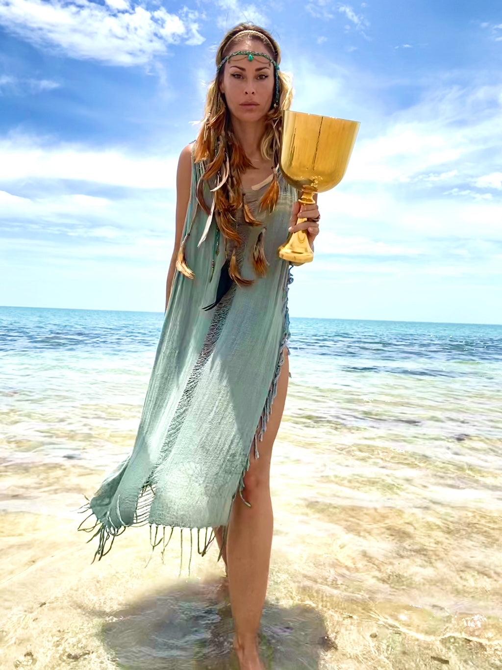 24k Gold Crystal Chalice Grail - 8’’ Heart Chakra