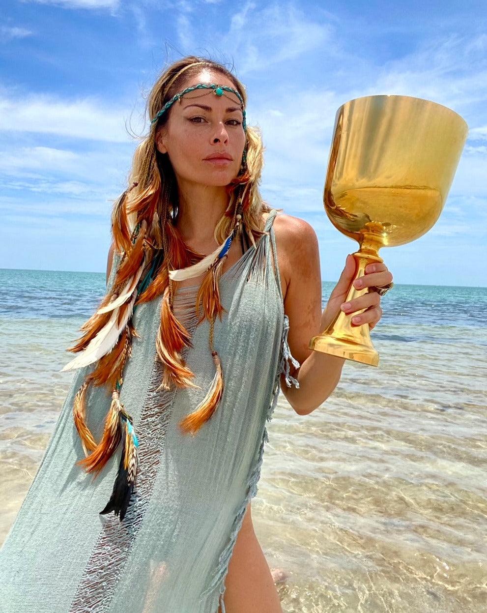 24k Gold Crystal Chalice Grail - 8’’ Heart Chakra