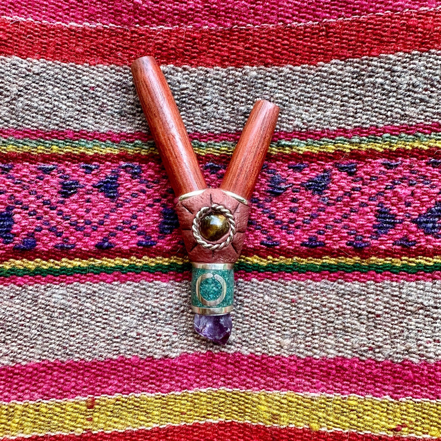 Palo Sangre Crystal Kuripe with Tigers Eye, Peruvian Turquoise and Silver