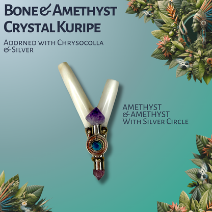 Bone & Amethyst Crystal Kuripe with Silver Inlay