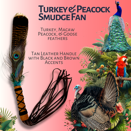 Turkey & Peacock Feather Smudge Fan