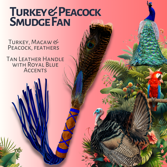 Turkey & Peacock Feather Smudge Fan