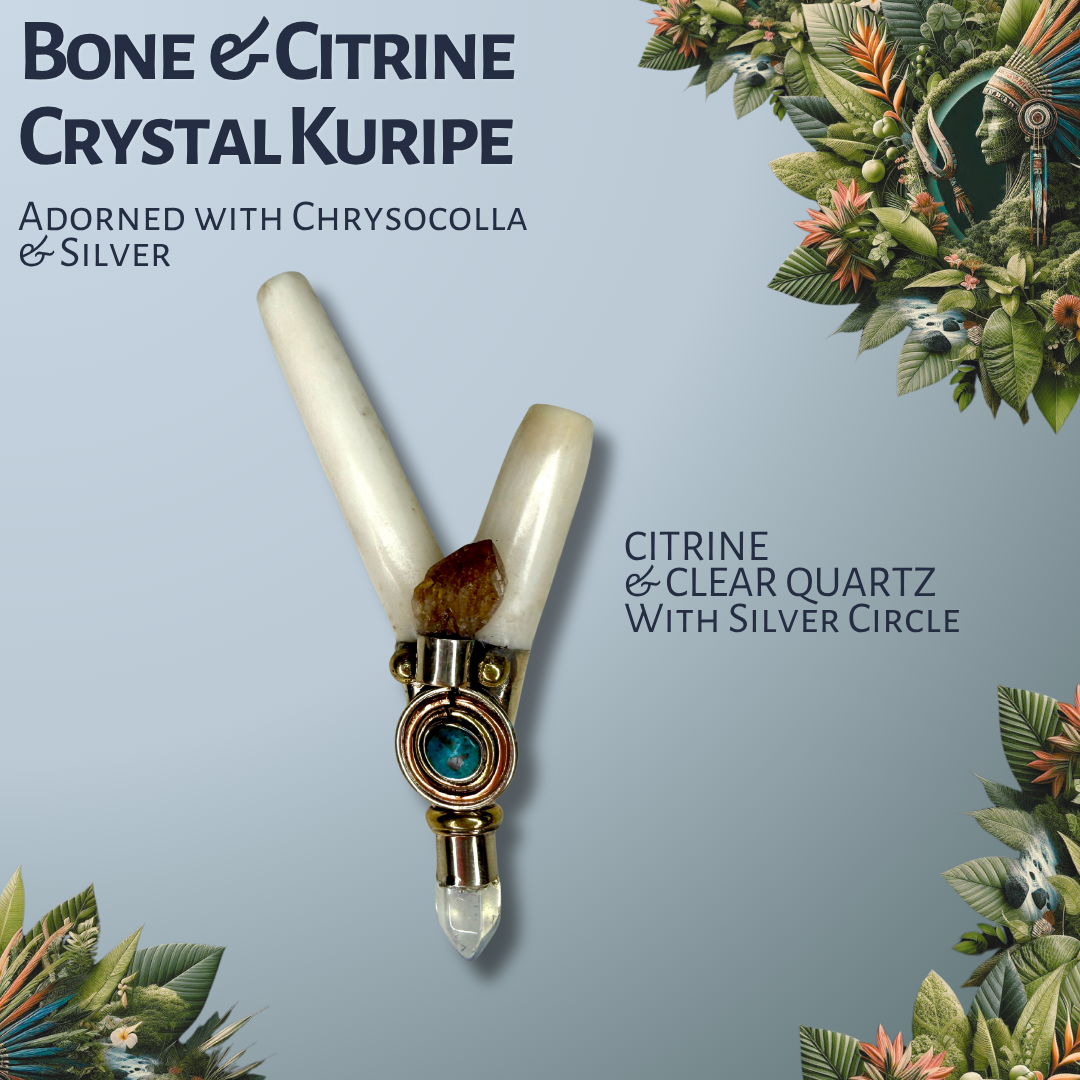 Bone & Citrine Crystal Kuripe with Silver Inlay