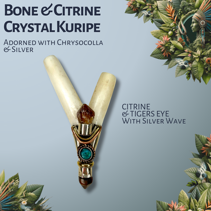Bone & Citrine Crystal Kuripe with Silver Inlay