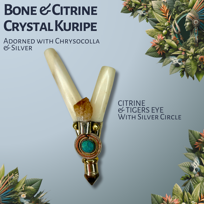 Bone & Citrine Crystal Kuripe with Silver Inlay