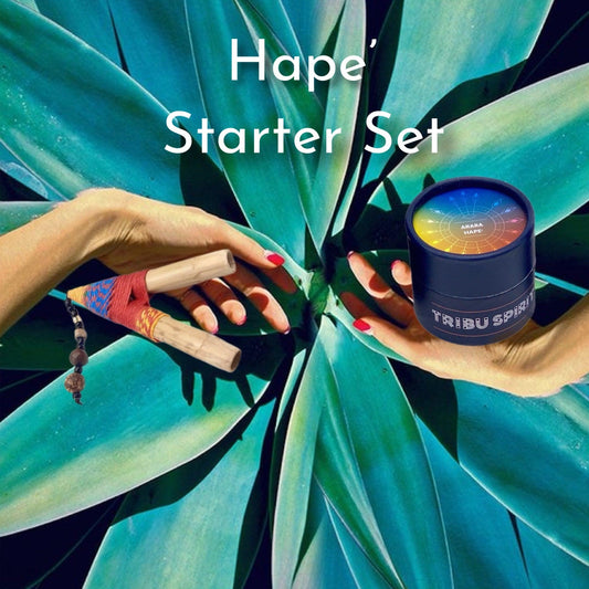 Hapé Starter Set with bamboo kuripe, Arara Hapé, and Tribu Spirit medicine bag — beginner ceremonial hapé kit


